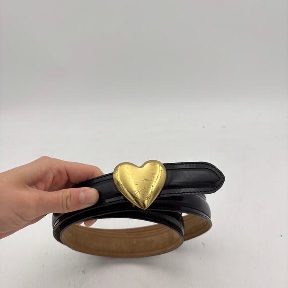 Vintage Moschino Western Belt Womens 48 Black Gold Heart Buckle Fashion Italy main image 5